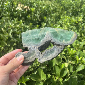 Venta al por mayor de losas de fluorita verde natural, especímenes crudos de pirita en simbiosis, rebanadas de cristal para decoración y meditación. - Product Image 5