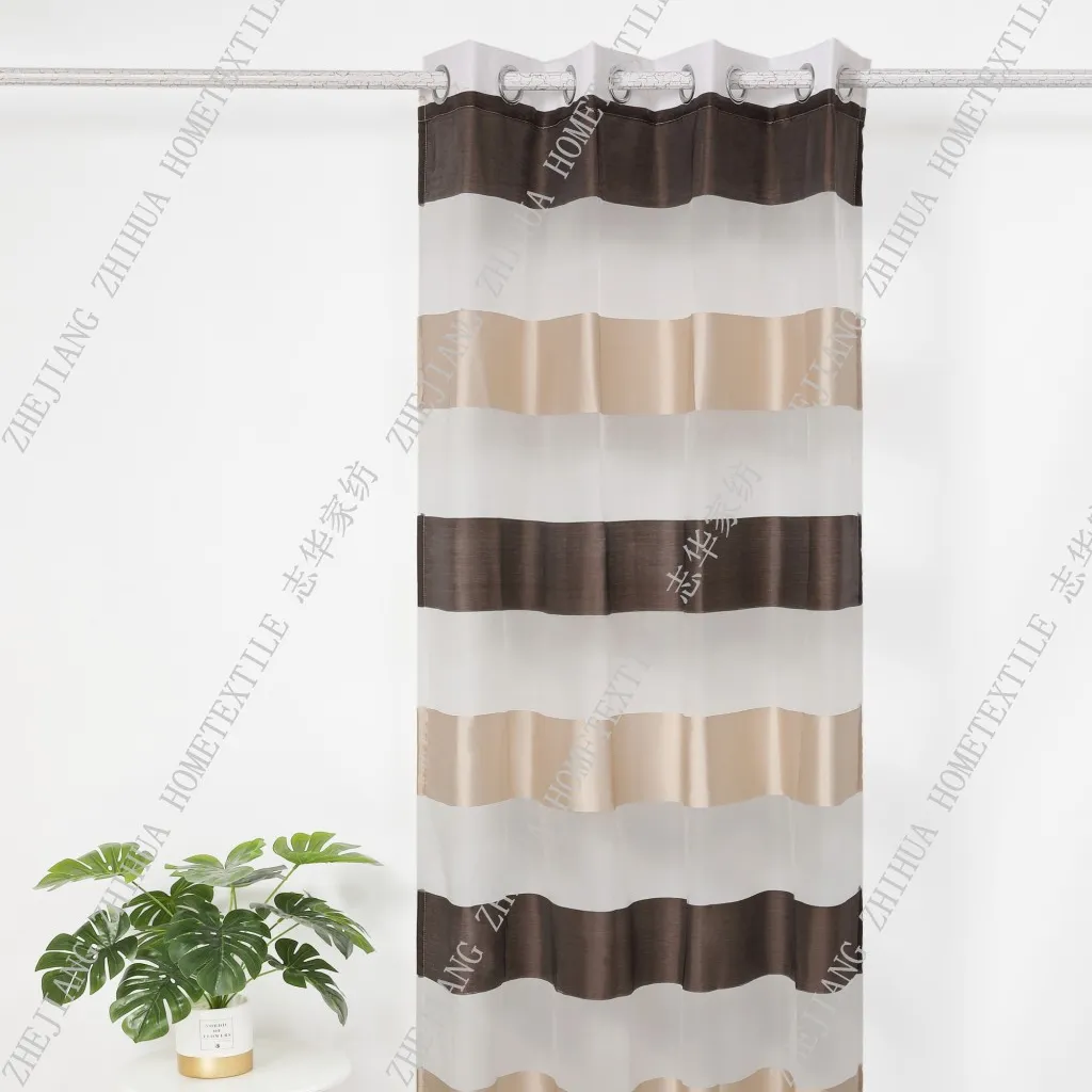 Solid Stripe Voile Window Sheer Curtains for Living Room Bedroom Tulle Drape White Color
