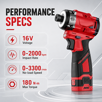 Perceuse à percussion sans fil 16V, 180 Nm, 3300 tr/min, embout hexagonal 1/4 pouce, prix de gros usine