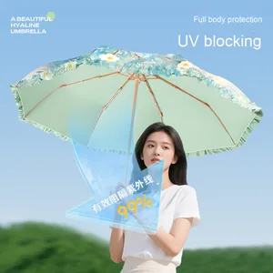 Sombrilla de Lluvia Portátil Ligera con Protección UV, Diseño Diosa del Sol con Pequeño Gancho Dorado y Control Manual - Product Image 4