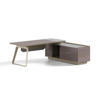 Bureau de direction en forme de L avec armoire latérale, poste de travail exécutif robuste en bois, table de directeur général