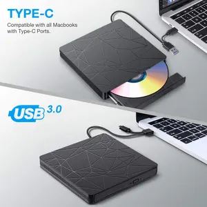 External Portable USB 3.0 Type-C CD/DVD Rewriter Burner DriveためLaptop Desktop PC Computer - High Speed Data Transfer