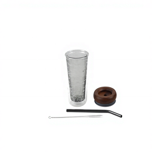 Gobelet en verre à double paroi avec paille, résistant à la chaleur, en borosilicate, avec couvercle en noyer et brosse de nettoyage - Product Image 3
