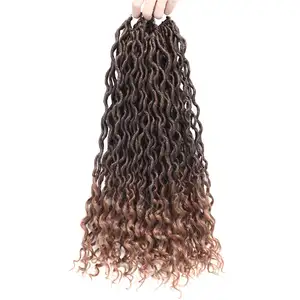 Ondulado Deusa Locs Cabelo Trança Ombre Encaracolado Sintético Tranças Tranças De Crochê Crochê Falso Fechaduras 16 polegadas