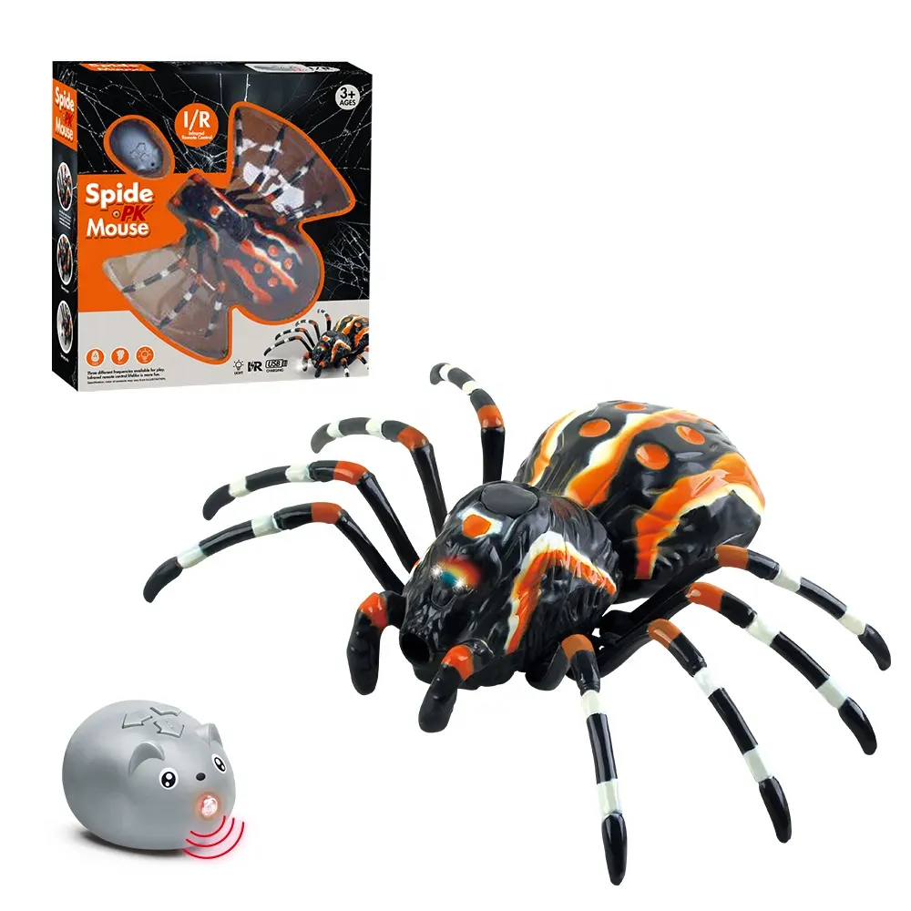 Realistic Shape Plastic Walking Spider Infrared Rc Animals Simulation Toy for Kids Remote Control Toy Spider with Light