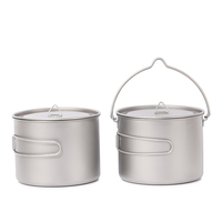 Vaisselle de camping Ensemble d'ustensiles de cuisine en titane Chaudron de tourisme Pot de cuisson extérieur Pique-nique Cuisine Randonnée Trekking 900ml/1100ml/1600ml
