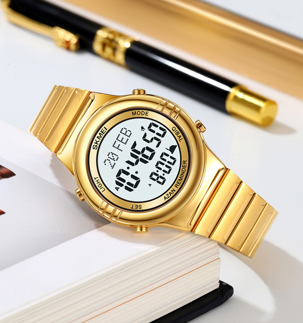 SKMEI 2200 PRAYER PILGRIMAGE TIME REMINDER ALARM 3BAR WATERPROOF ALLOY WATCH