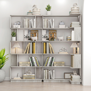 <b>Corner</b> Bookshelf Set Of 2 Light Grey 90 Cm And 80 Cm Extendable Free Combination Display Shelf For Living Room Or Bedroom - Product Image 2