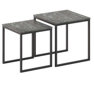 중첩 커피 테이블 세트 2 산업 엔드 스퀘어 대리석 탑 스탠드 소파 사이드 침대 옆 대리석 탑 커피 테이블 - Product Image 1