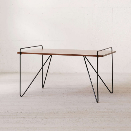 Nordic Modern Rectangle Iron Console Table With Natural Solid Wooden Top Space Saving Design