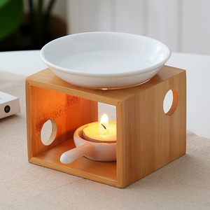 Wooden Aroma <b>Burner</b> With Ceramic Dish <b>Candle</b> Warmer For Indoor Aromatherapy Home Decor - Product Image 4
