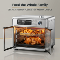 Horno Freidora de Aire Eléctrico con Pantalla Táctil de 28L, 1700W, Acero Inoxidable, 20 Programas Preestablecidos, Doble Ventilador, 6 Niveles de Calentamiento, Doble Puerta, Uso Doméstico, Estilo Holandés
