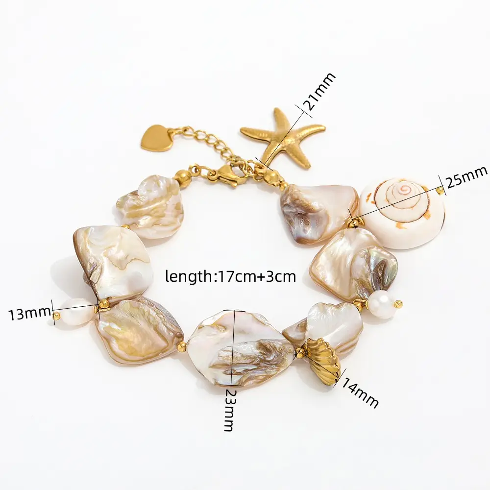 Joolim 18K Pvd Gold Plated Summer Beach Holiday Chunky Big StarfIsh Shell Pearl Stainless Steel Necklace Bracelet Jewelry