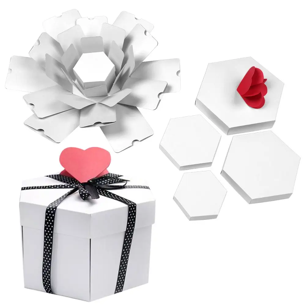 Custom Explosion Hexagon Packaging Box DIY Photo Album Scrapbooking Bomb White Gift Box with Lid