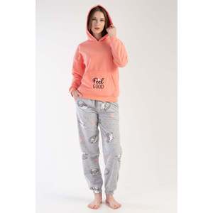 Conjunto de Pijama de Polar para Mujer con Capucha, Hombros Caídos, Mangas Largas, Bolsillos Canguro y Puños, con Bolsillos Laterales - Color Melocotón - Color Melocotón - Product Image 2