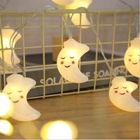 Guirlandes lumineuses LED 10/20 LED en forme de lune souriante, lumières décoratives pour fenêtre, lumières décoratives de vacances