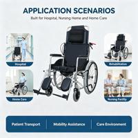 Fauteuil roulant inclinable pour le transport de patients avec siège toilette, cadre en alliage d'aluminium pour les soins hospitaliers et les soins aux patients