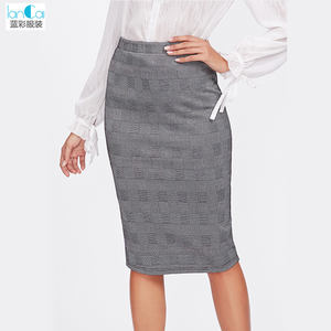 Ladies Formal Office Skirt Wear Women Vented Back Plaid Pencil Skirt - Product Image 2
