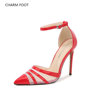 Comercio exterior <span class=keywords><strong>Amazon</strong></span> Versión coreana Dulce Boca poco profunda Hilo puntiagudo Red Hollow Cinturón de un lado <span class=keywords><strong>Sandalias</strong></span> de tacón alto Grande - Product Image 3