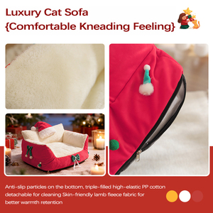 Lit pour chat extra large et chaud pour l'hiver, canapé pour animaux de compagnie, housse amovible et lavable, nid pour chat toute saison, coussin de Noël pour chats et chiens - Product Image 4