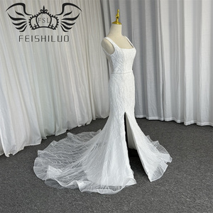 FEISHILUO Lujosos Vestidos de Novia Sirena Color Marfil, Atractivos Trajes de Novia con Falda <span class=keywords><strong>Catedral</strong></span> Desmontable Talla Grande Decorado con Encaje de Cristal - Product Image 5