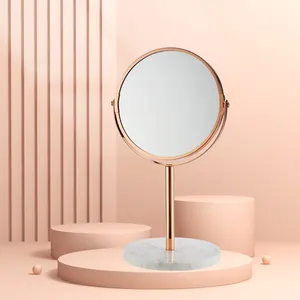 Marble Base Home Use Vanity Mirror Rose Gold Personalized Desktop Makeup Mirror Classical Makeup Mirror With Stand