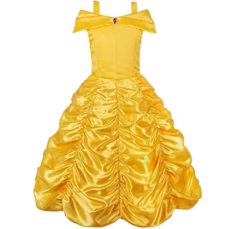 Vestido de princesa bella amarillo de lujo, traje de capas con hombros descubiertos para niña pequeña, fiesta, Carnaval