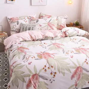 Juegos de cama de flores de algodón lavado 100%, funda de edredón, funda plana y funda de almohada, diseños suaves y frescos, juegos de sábanas