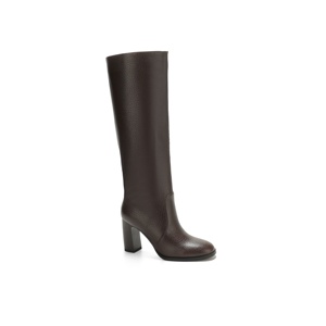 Bottes hautes en <span class=keywords><strong>cuir</strong></span> grainé pour femmes, bottes à <span class=keywords><strong>talon</strong></span> bloc épais et bout rond, chaussures d'hiver chaudes pour la vente en gros et au détail - Product Image 2