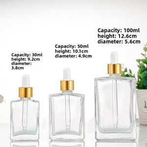Bouteilles vides d'huile essentielle OEM contenant pour produits de soin de la peau <span class=keywords><strong>flacon</strong></span> compte-gouttes carré en verre transparent avec couvercle en bambou et pipette en caoutchouc - Product Image 4