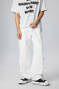 Moda Streetwear Wash <span class=keywords><strong>White</strong></span> Denim <span class=keywords><strong>Jeans</strong></span> Homens De Alta Qualidade Baggy Pocket Straight <span class=keywords><strong>Jeans</strong></span> Custom Men Casual Cargo Pants - Product Image 4