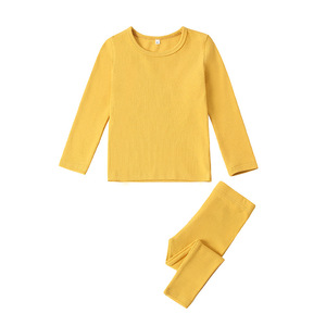 Pijamas para Niños OEM y ODM, Conjuntos de Pijamas de Algodón Acordonado de Color Liso para Niños y Niñas, Ropa de Dormir de Manga Larga - Product Image 4