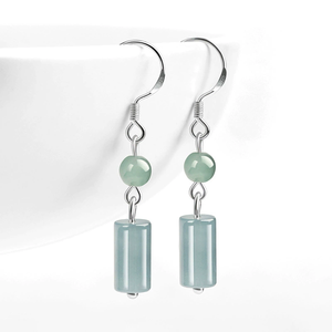 Pendientes de columna de berilo azul jadeíta natural de grado A con plata S925 de alta gama. Pendientes de jade de calidad hielo, estilo antiguo, para mujer - Product Image 3