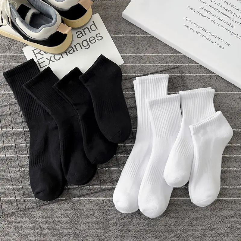 White Black Solid Color Simple Design Top Popular Style Crew Quarter Ankle With Terry Sole Custom Logo Socks