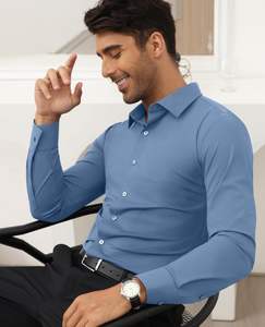 Camisas de Vestir para Hombre, Cuello Clásico, Corte Entallado, Transpirables, Color Azul Marino, para Oficina y Brunches de Fin de Semana, Temporada de Primavera - Product Image 4