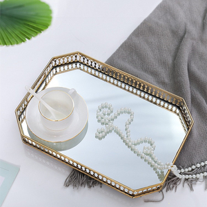 Bộ khay trà gương mạ vàng trang trí đám cưới, chất liệu kim loại, gương kính cổ điển, có tay cầm - Product Image 2