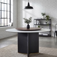 Table à manger ronde moderne de luxe pour les réunions de famille, avec plateau en marbre et base sur piédestal