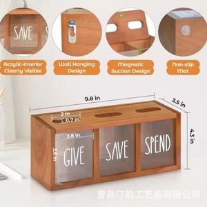 Hucha de madera transfronteriza para niños con compartimentos, hucha rectangular transparente de madera maciza como adorno. - Product Image 5