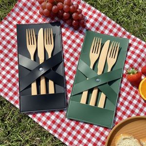 Pu Leather <b>Flatware</b> Sets Cutlery Pouch Reusable Craftsman Design Business Gift - Product Image 2