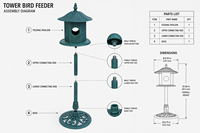 Mangeoire à oiseaux Verdigris Pagoda, écologique, résistante à la rouille, en plastique, sur piédestal, pour la décoration extérieure du jardin