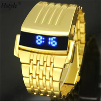 Hstyle jam tangan Digital pria, jam tangan elektronik Digital rantai Lava untuk pria, Diode pemancar cahaya Samurai besi modis terbaik