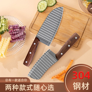 Wolf Tooth Potato Knife 304 Stainless Steel Walnut <b>Wood</b> Handle Wavy Blade Multi Functional Vegetable Cutter Kitchen Tool - Product Image 4