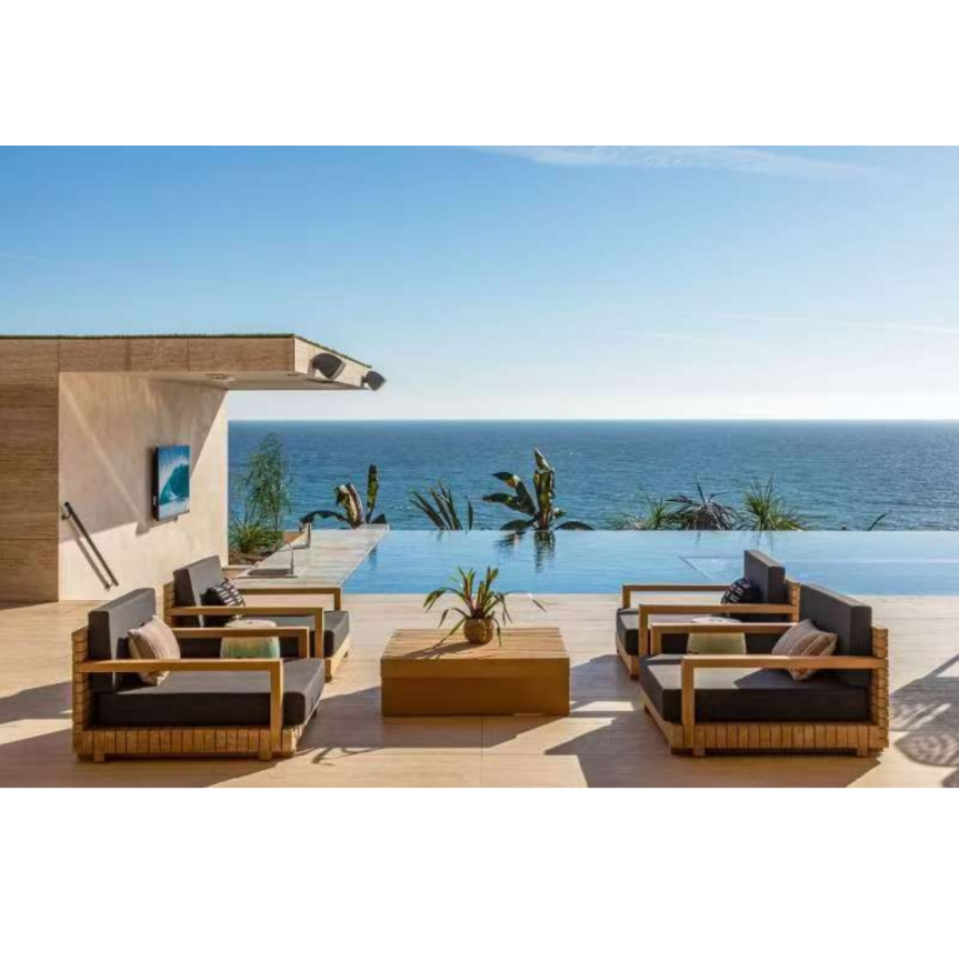 Patio Custom Outdoor Garden Sofa Sets Teak Modular Sofa Set Modern Luxury Patio Furniture Teak Wooden Single Sofa