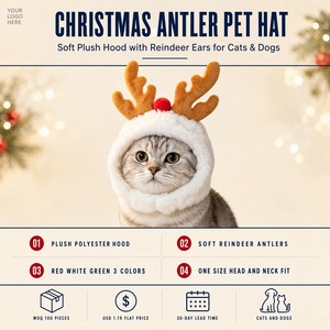 Produit # 005 - Chapeau <span class=keywords><strong>de</strong></span> Noël pour animaux <span class=keywords><strong>de</strong></span> compagnie, motif Père Noël, avec cornes <span class=keywords><strong>de</strong></span> renne en peluche, pour chien et chat, costume <span class=keywords><strong>de</strong></span> fête, vente en gros - Product Image 5