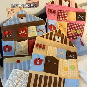 Hanging Closet Organizer Triangle Shape <b>Canvas</b> Storage Bag Hook Type For Dorm Bedroom <b>Wall</b> Mount With Pockets And Hooks - Product Image 2