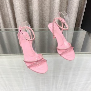 Pink Crystal Strap Stiletto Heel Mules Open Toe Slip On High Heel <b>Sandals</b> Fashion Women <b>Evening</b> Party Shoes - Product Image 2