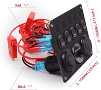 Panneau de commutation étanche 12V 5 interrupteurs pré-câblé, robuste, pour usage marin, avec chargeur USB double port et LED