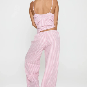 Ensemble pyjama en coton rayé 2 pièces pour femmes, haut sans bretelles, coupe ample, pantalon long, tenue décontractée printemps-été - Product Image 2