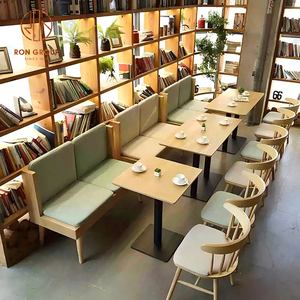 Set di Mobili Moderni per Ristorante Divano in Legno Verde <span class=keywords><strong>con</strong></span> Tavoli Rotondi in Legno e <span class=keywords><strong>Sedie</strong></span> in Legno Naturale per Caffetteria - Product Image 4