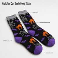 Chaussettes d'hiver personnalisées en tricot jacquard motif chauve-souris et chat pour Halloween, idéales pour les fêtes costumées, vente en gros OEM ODM